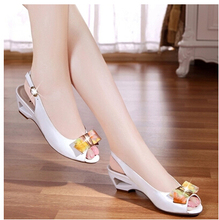 sandales sandalias summer new fish head Girls with solid thick heels shallow mouth bow patent leather