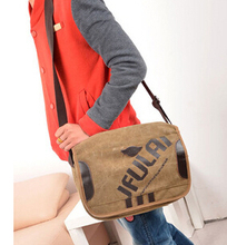 Large capacity man canvas school bags casual printing messenger bag with leather women vintage canvas shoulder