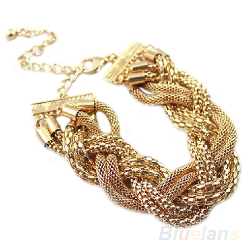 Women Bracelet Gold Twisted Alloy Chain Bracelet 1N6V