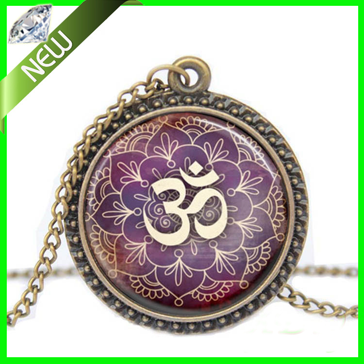 1Pcs New Lotus Om Yoga Jewelry India Necklace Om Symbol Buddhism Zen Meditation Mandala Art Pendant