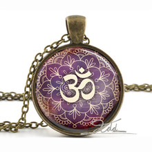 1Pcs New Lotus Om Yoga Jewelry India Necklace Om Symbol Buddhism Zen Meditation Mandala Art Pendant