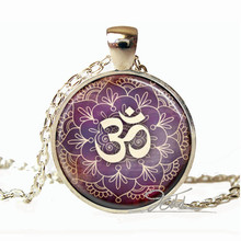 1Pcs New Lotus Om Yoga Jewelry India Necklace Om Symbol Buddhism Zen Meditation Mandala Art Pendant