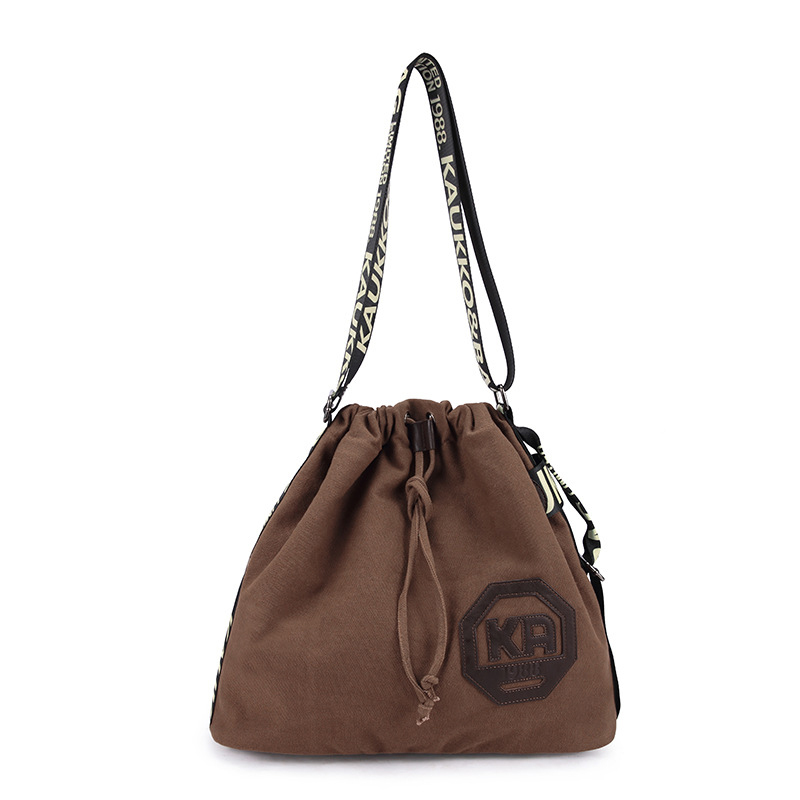 Fashion single shoulder canvas bag with drawstring handbag drawstring bag large capacity portable one shoulder bag