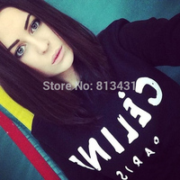 Elina\'s shop 2014 New women fashion letter print pullovers long sleeve sweatshirt hoody sportwear Casual s m l black/white