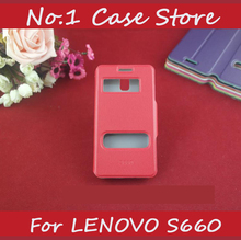 Open Window Flip Leather Cell Phone Cover For Lenovo S660 Call ID Display Double View Case