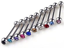 Chic 10pcs Lots Mixed Logo Ball Tongue Bars Rings Barbell Piercing Crystal Stainless Steel Body Jewelry