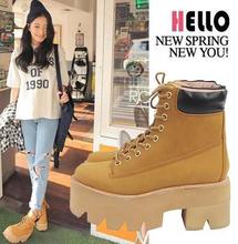 2014 European and American autumn lace Peng Ke Mading thick crust muffin jagged and bare boots waterproof spell color