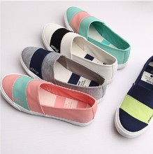 2014 New Spring Shallow Casual Women Flats Lovers Sport Shoes Slip On Flat With Striped Women Sneakers Canvas Shoes Woman