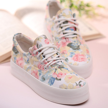 2014 New Spring Casual Women Flats Lovers Sport Shoes Flowers Lace Up Women Sneakers Canvas Shoes