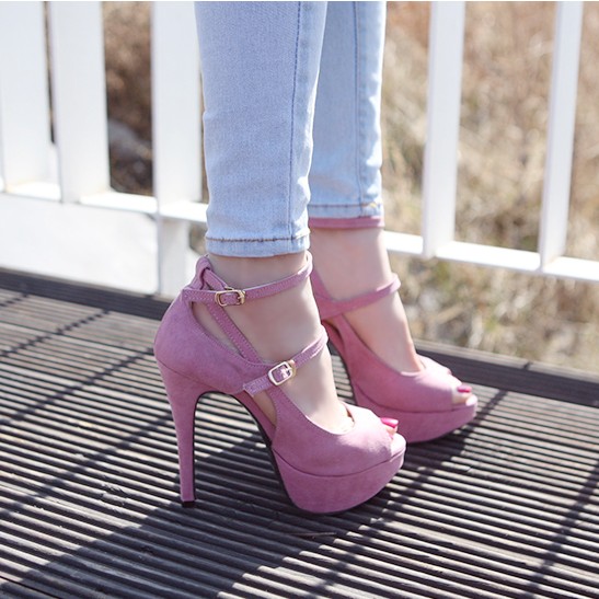 2014 New Ankle Strap Red Bottom High Heels Platforms Peep Toe Women Pumps OL Party Shoes