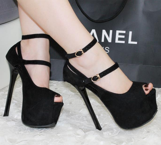 Sexy Red Bottom High Heels Platforms Ankle Wrap Peep Toe Women Pumps Fashion OL Buckle Strap