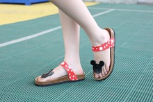 Hot selling Casual Women Sandals Cartoon Mickey Mouse Slippers Cork Flats Summer Shoes Women Flip Flops