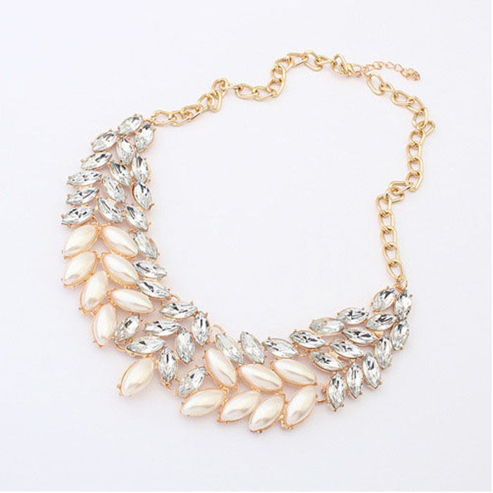 Fashion Necklace Pendant Style Banquet Decoration Pearl Rhinestone Crystal Chunky Collar Statement Necklace Free shipping