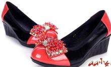 Rhinestone leather 2014 new wave of patent leather work shoes shallow mouth flowers ol Wedges Square dancing@01