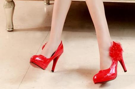 Festive red wedding with ultra thin high heeled waterproof leather shoes lace flowers bridal dance 01