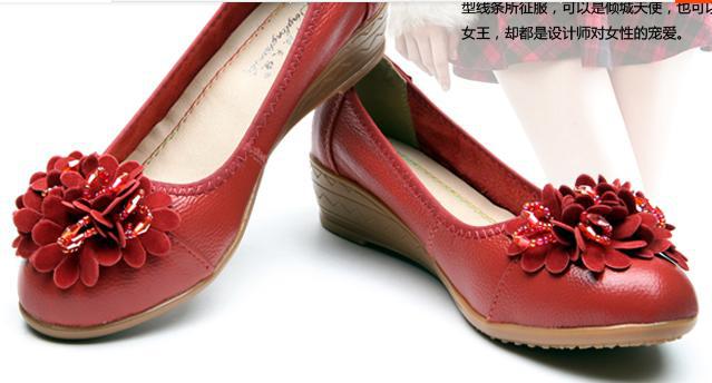 2014 spring new sweet flowers leather shoes patent slope with mom dancing Specials 
