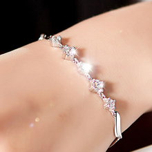 2014 Hot Selling Solid 925 Pure Silver Fashion AAA Grade Swiss Crystal Chain Link Bracelets For