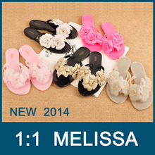 Wholesale New 2014 summer women sandals flip flops with flowers brand PVC jelly slippers shoes hot