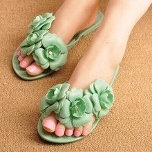 Wholesale New 2014 summer women sandals flip flops with flowers brand PVC jelly slippers shoes hot