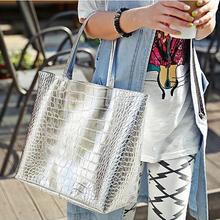 high quality genuine leather European style big tote bags ,cowhide designer handbags shopping bags gold silver color 089