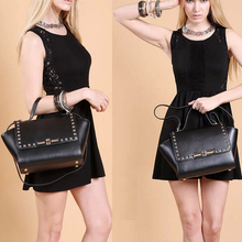 2015 square rivet decoration bat face women geniune leather bag wrist bag star style medium bolsas