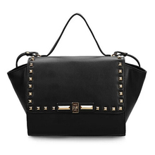 2015 square rivet decoration bat face women geniune leather bag wrist bag star style medium bolsas
