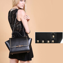 2015 square rivet decoration bat face women geniune leather bag wrist bag star style medium bolsas
