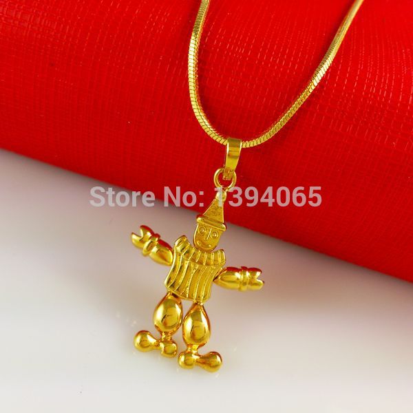 Wholesale African Blacks Real 24K Yellow Gold Plated Necklace Fine Snake Chains Cartoon Cupid Pendant Necklace