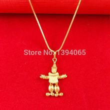 Wholesale African Blacks Real 24K Yellow Gold Plated Necklace Fine Snake Chains Cartoon Cupid Pendant Necklace