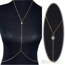 Womens Sexy Bikini Crossover Harness Pearl Waist Belly Body Chain Necklace Body Jewelry  05NZ