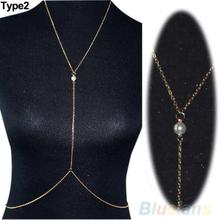 Womens Sexy Bikini Crossover Harness Pearl Waist Belly Body Chain Necklace Body Jewelry 05NZ
