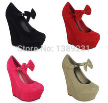 WOMENS LADIES BOW SUEDE PLATFORM HIGH WEDGE PARTY SHOES SIZE 4 5 6 7 8 9 10 11 FREE SHIPPING
