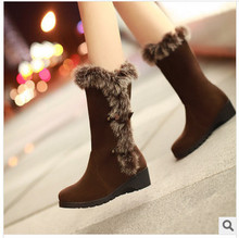 Size34-39 winter fashion women snow boots plush padded wedge rabbit fur women botas women leather snow boots free shipping