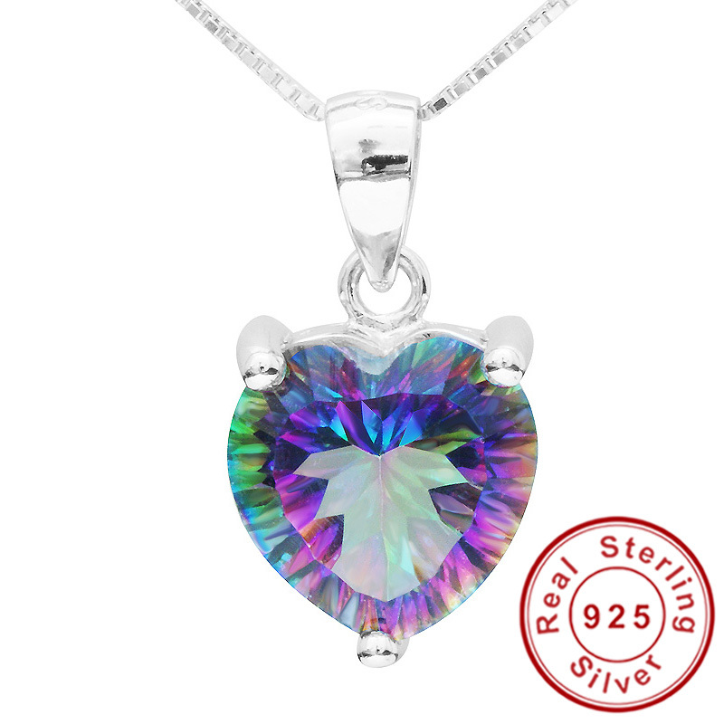 2014 Brand New Hot Sale 4ct Genuine Rainbow Fire Mystic Topaz Solid 925 Sterling Silver Pendant