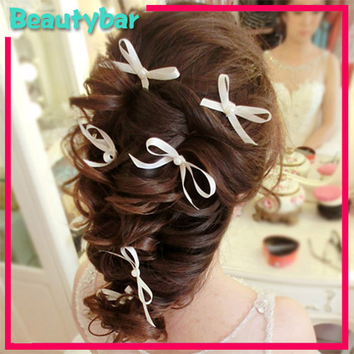 Ribbon Bowknot Rhinestones Bridal Hair Clips Woman U Shape Hair sticks Girl Bridal Marriage Party Prom