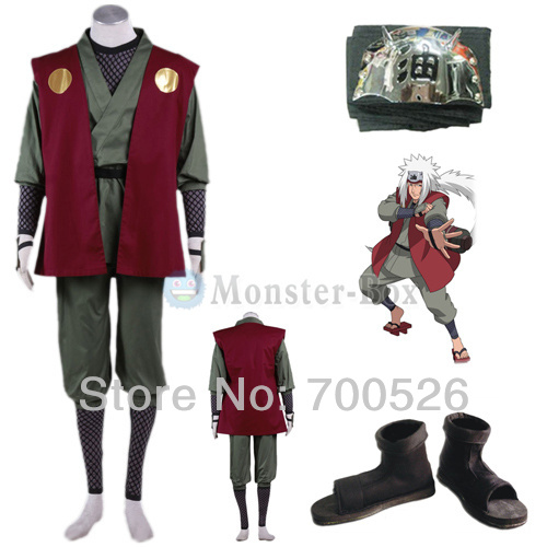 Naruto Jiraiya Cosplay Costume Mens Coat Pants Underwear Headband Shoes Cool Halloween Outfit For Male Adult