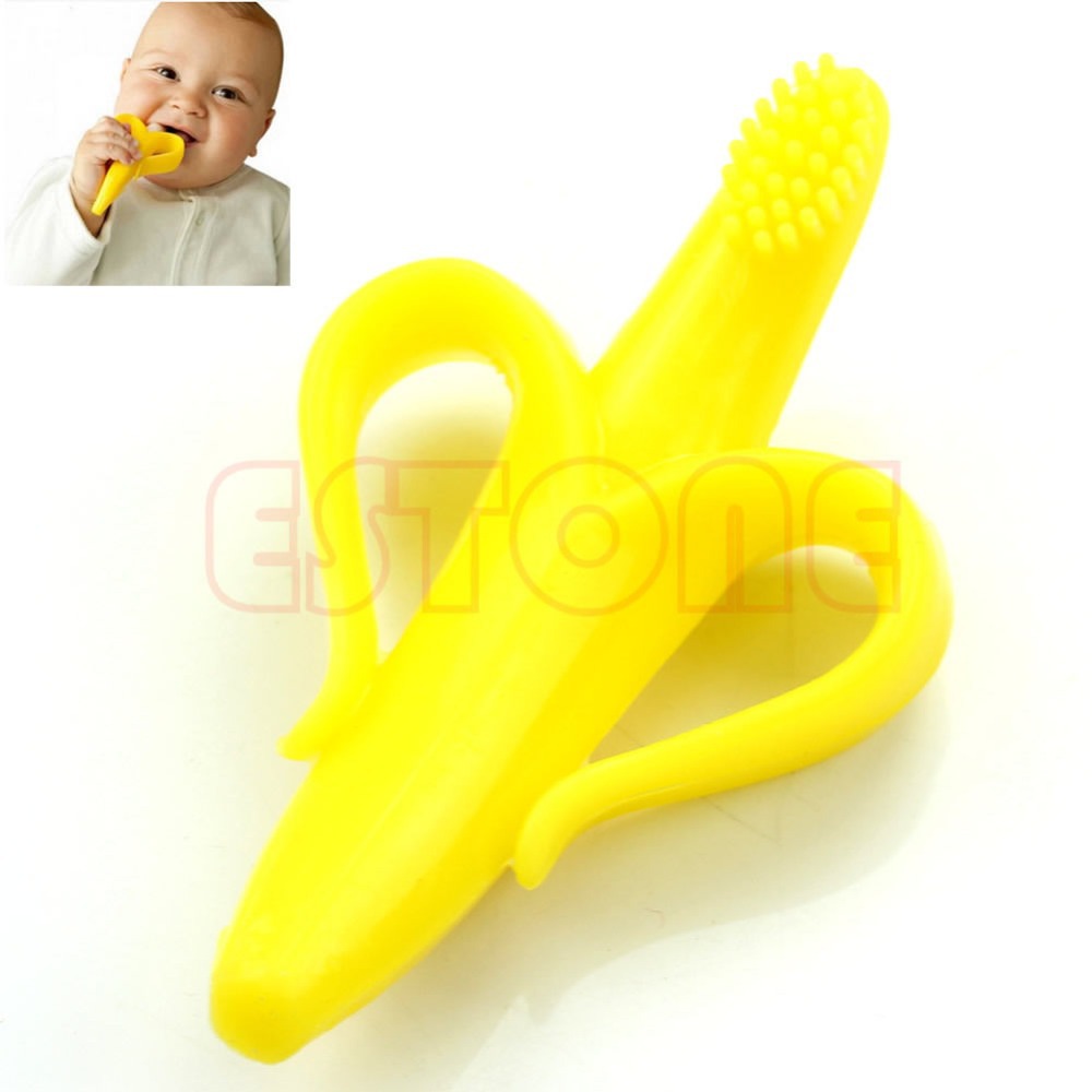 frete grátis! nova escova de dentes suave treinamento teething banana esco