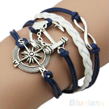 Infinity Love Anchor Leather Cute Charm Plated Silver Bracelet Bracelets Bangles 02X2