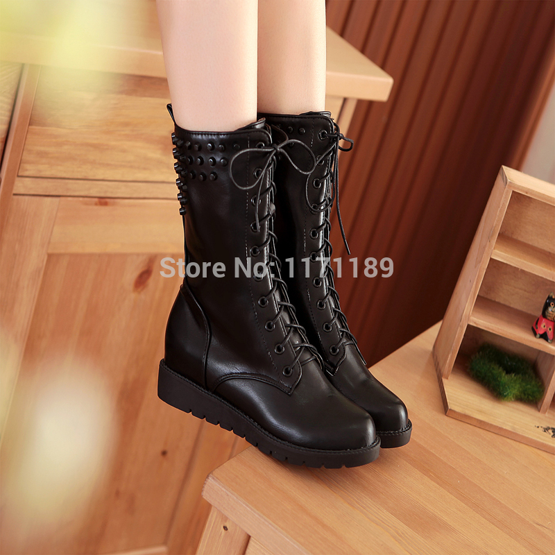 2014 Womens Spike Stud Lace Up Riding Ankle Boots Combat Military Oxfords Shoes black blue red