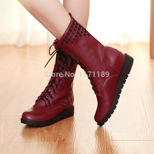 2014 Womens Spike Stud Lace Up Riding Ankle Boots Combat Military Oxfords Shoes black blue red
