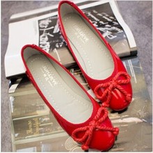 Sweet bowknot red patent leather ballet flats, fashion street snap leisure comfortable ladies shoes #0535
