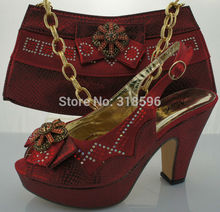Free Shipping By DHL!!!New design and hot-selling italy matching shoe and bag set with full shinning stones TSH1152 wine red