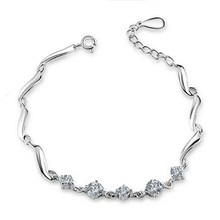 Real 925 Pure Silver Fashion Elegant Women’s AAA Grade Cubic Zirconia Chain & Link Bracelets Wholesale & Retail Fashion Jewelry