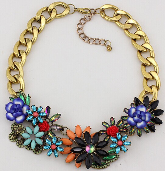 Shourouk flower big chunky chain necklace fashion luxury brand designer jewelry women 2014 nacklace bijoux femmes