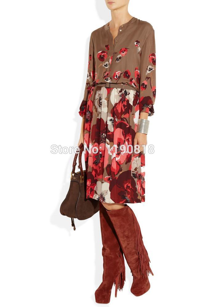 Hot selling winter platform thick bottom women motorcycle boots brown tassal thigh high boots