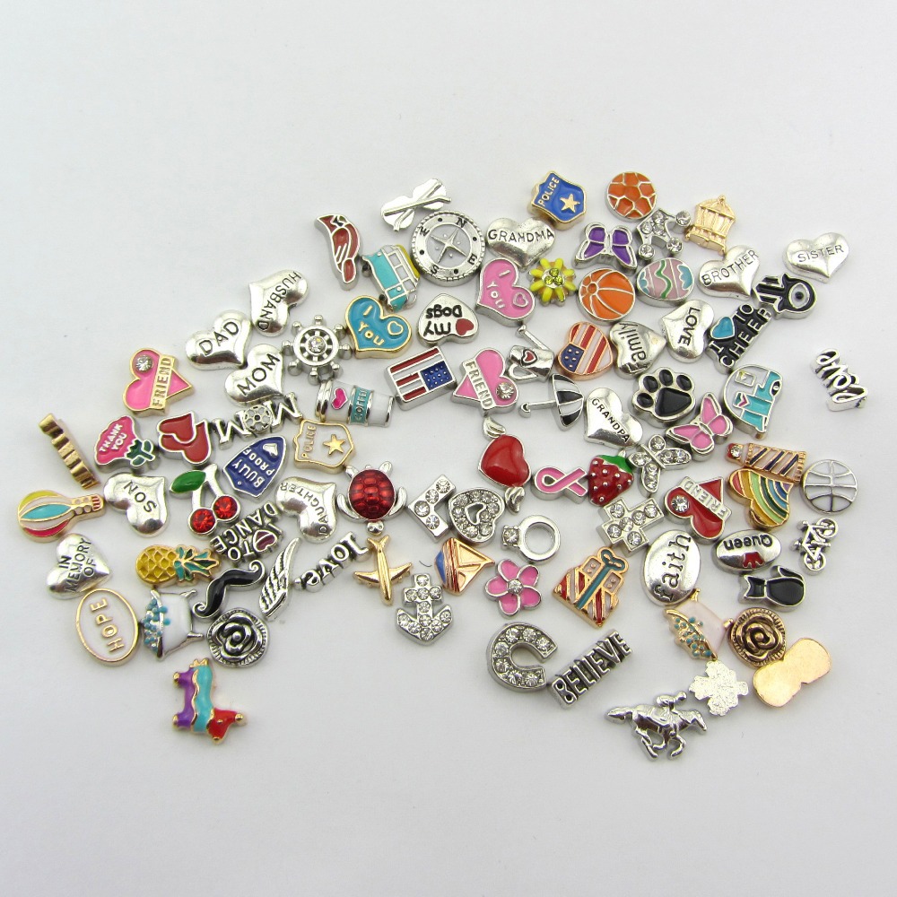 100pcs lot Free shipping Mix design assorted floating charms for living glass locket