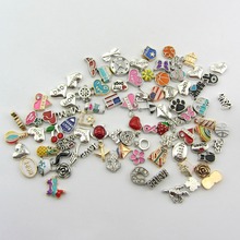 100pcs/lot Free shipping Mix design assorted floating charms for living glass locket
