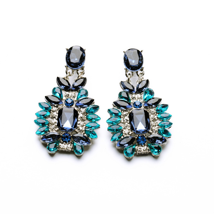 Shijie 2014 Statement Trendy Jewelry Elegant Shiny Resin Stone Blue Plant Earrings Factory Wholesale