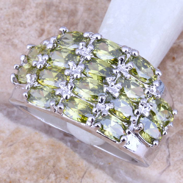 Absorbing Green Peridot 925 Sterling Silver Overlay Women s Fine Jewelry Ring Size 6 7 8