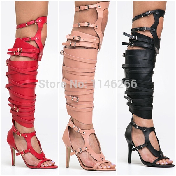 ... Gladiator Sandal Knee High Warrior-inspired Style Buckle Sandals Boots